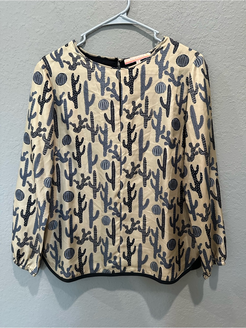Vilagallo Cactus Silk Blend Blouse Long Sleeve Made In Italy Sz 40 S-M